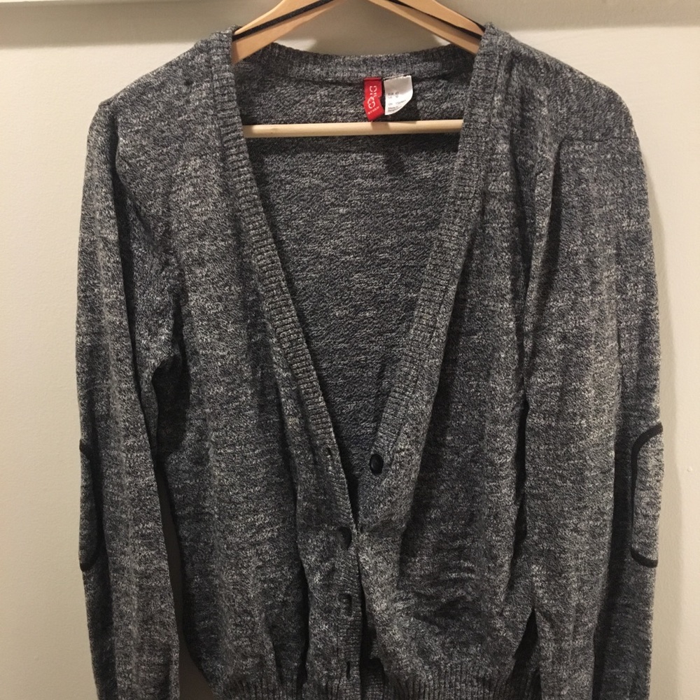 COZY Mixed Grey Cardigan w/ Adorable Elbow Detail